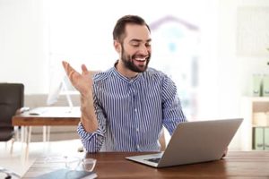 man attending socially distant conferences